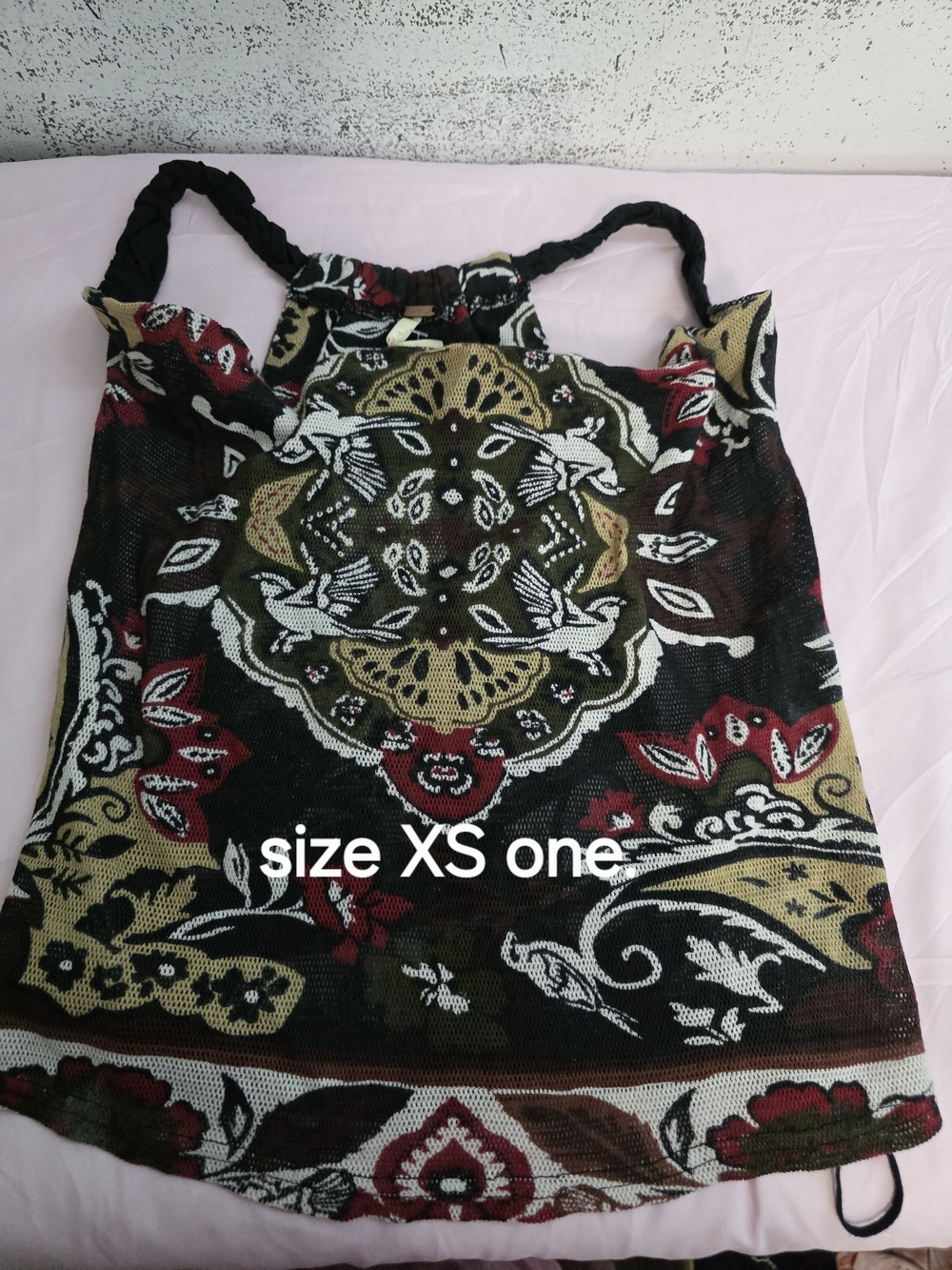 Free People Paisley Knit Camisole in Black, Red & Tan